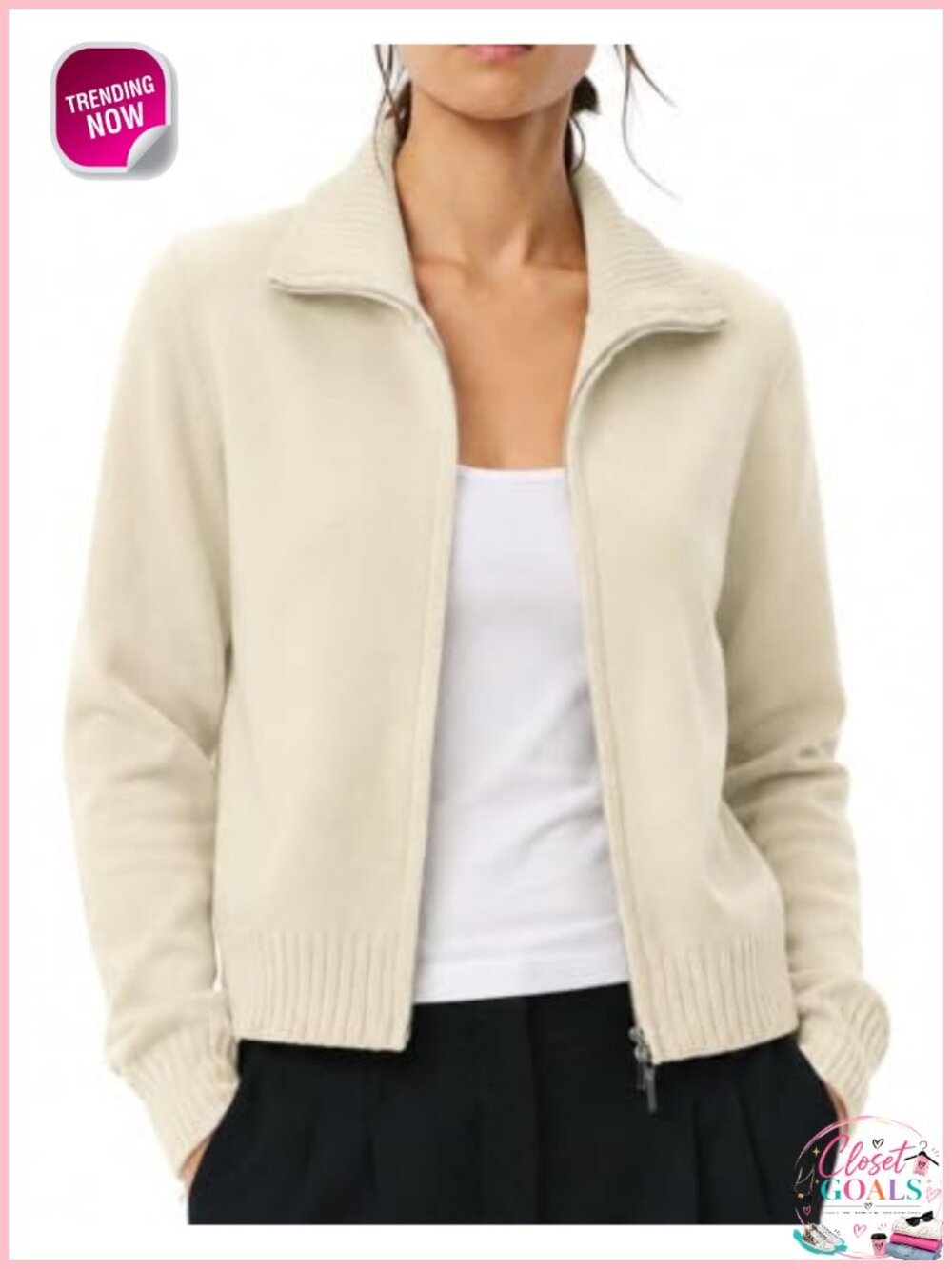 Cotton Blend Cropped Cardigan Zip Up Knit Sweater Jacket